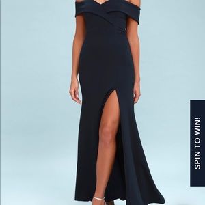 Song of Love Navy Blue Off-the-Shoulder Maxi Dress